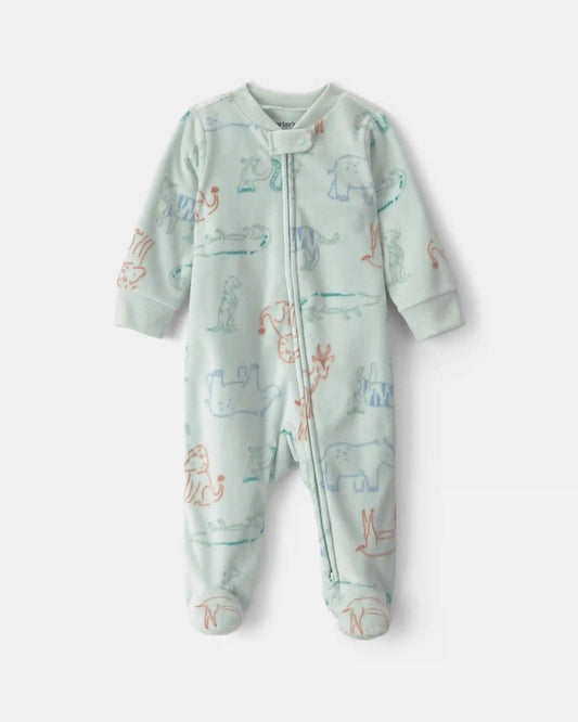 Baby Boy Safari Fleece 2-Way Zip Sleep & Play Pajamas - Green