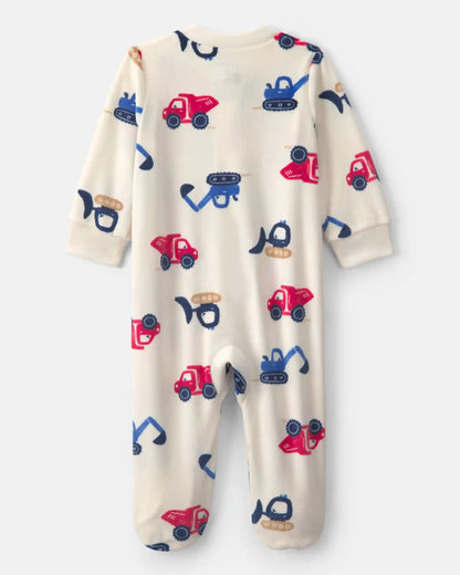 Baby Boy Construction 2-Way Zip DreamPlush Sleep & Play Pajamas - Cream