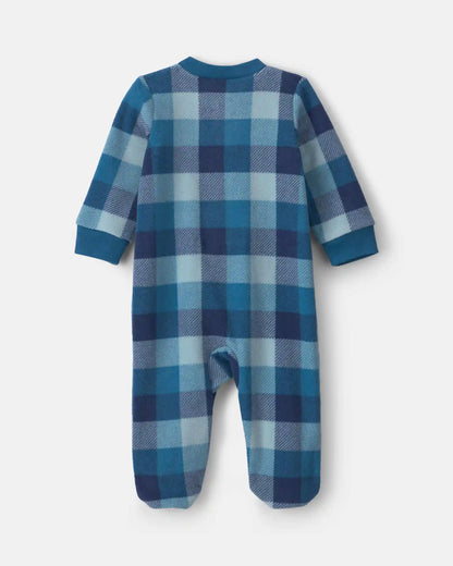 Baby Boy Bear Plaid Fleece 2-Way Zip Sleep & Play Pajamas - Blue