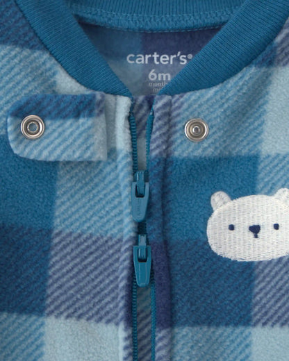 Baby Boy Bear Plaid Fleece 2-Way Zip Sleep & Play Pajamas - Blue