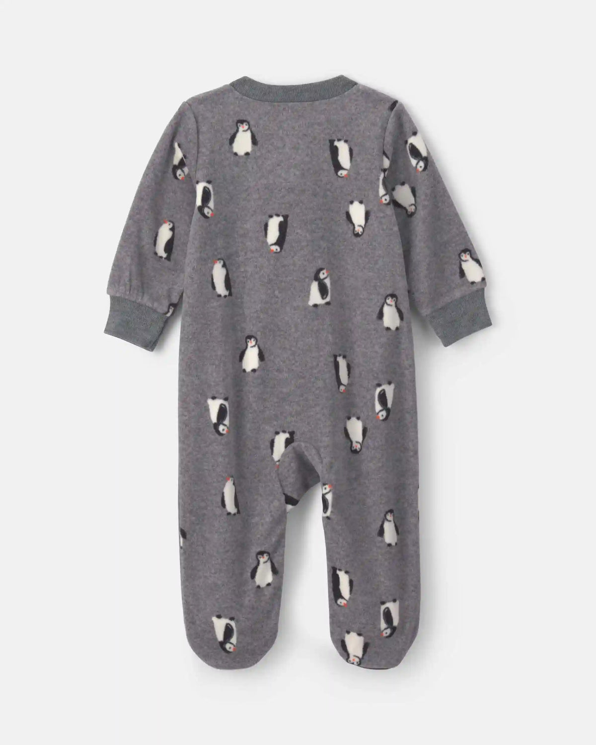 Baby Boy Penguin Fleece 2-Way Zip Sleep & Play Pajamas - Grey
