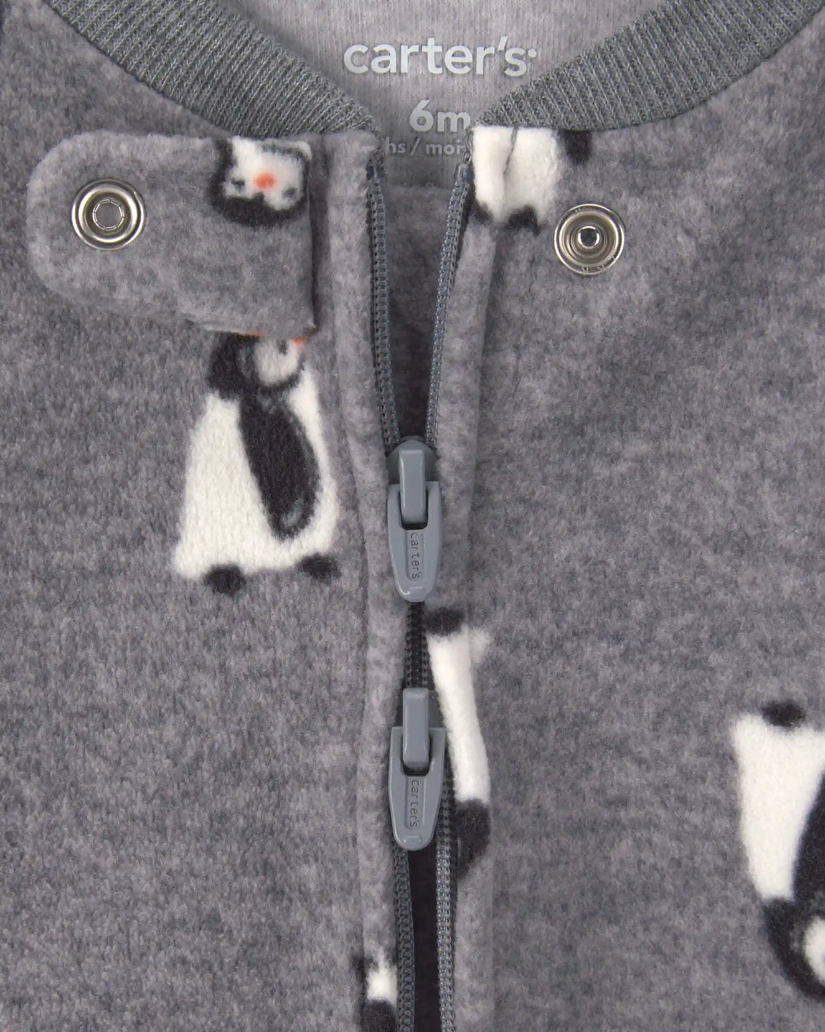 Baby Boy Penguin Fleece 2-Way Zip Sleep & Play Pajamas - Grey