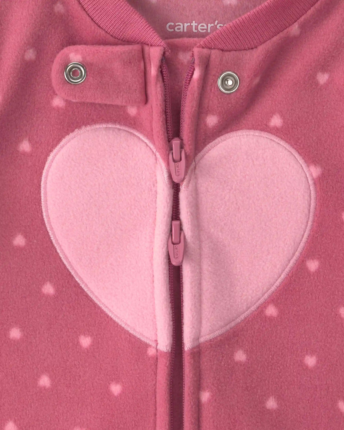 Baby Girl Heart Fleece 2-Way Zip Sleep & Play Pajamas - Pink