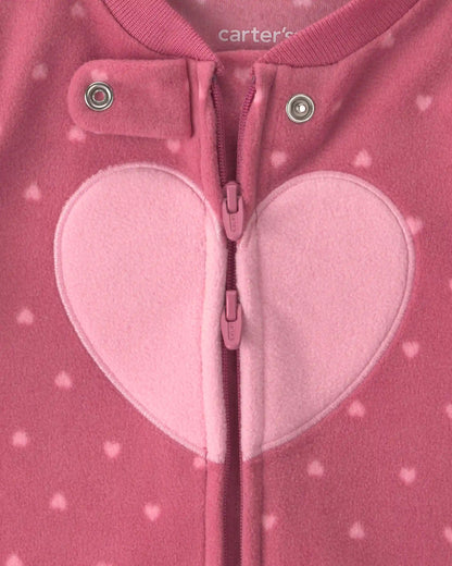 Baby Girl Heart Fleece 2-Way Zip Sleep & Play Pajamas - Pink
