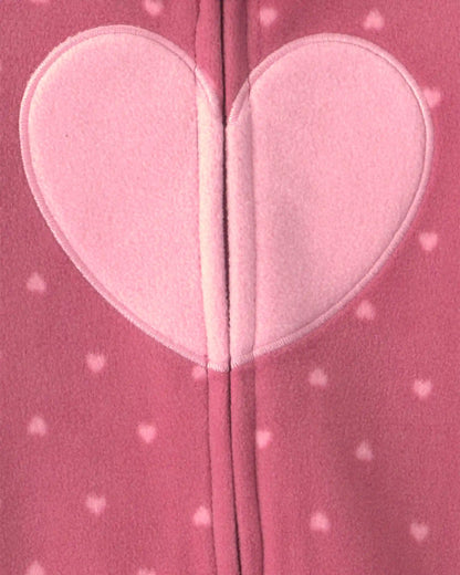 Baby Girl Heart Fleece 2-Way Zip Sleep & Play Pajamas - Pink