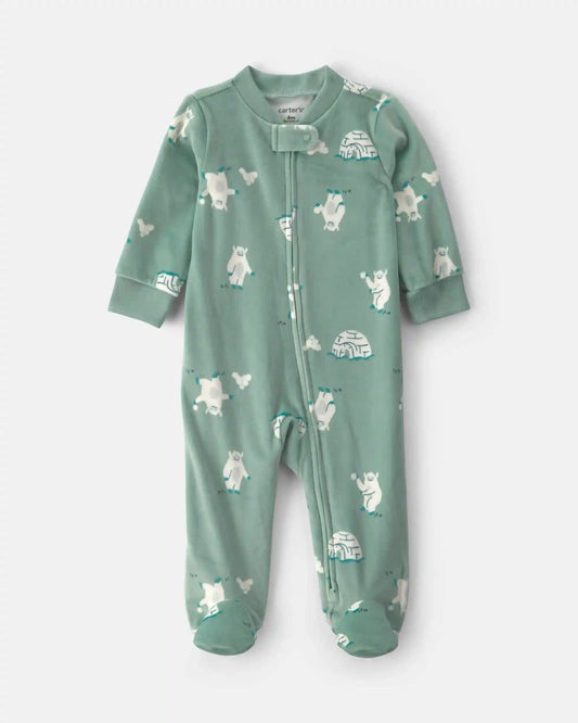 Baby Boy Yeti Fleece 2-Way Zip DreamPlush Sleep & Play Pajamas - Green