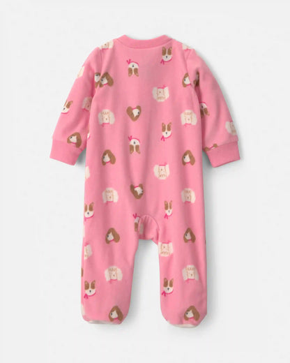 Baby Girl Dog Fleece 2-Way Zip Sleep & Play Pajamas - Pink