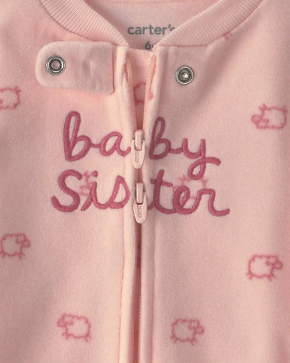 Baby Girl 'Baby Sister' Fleece 2-Way Zip Sleep & Play Pajamas - Pink