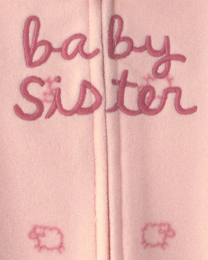 Baby Girl 'Baby Sister' Fleece 2-Way Zip Sleep & Play Pajamas - Pink