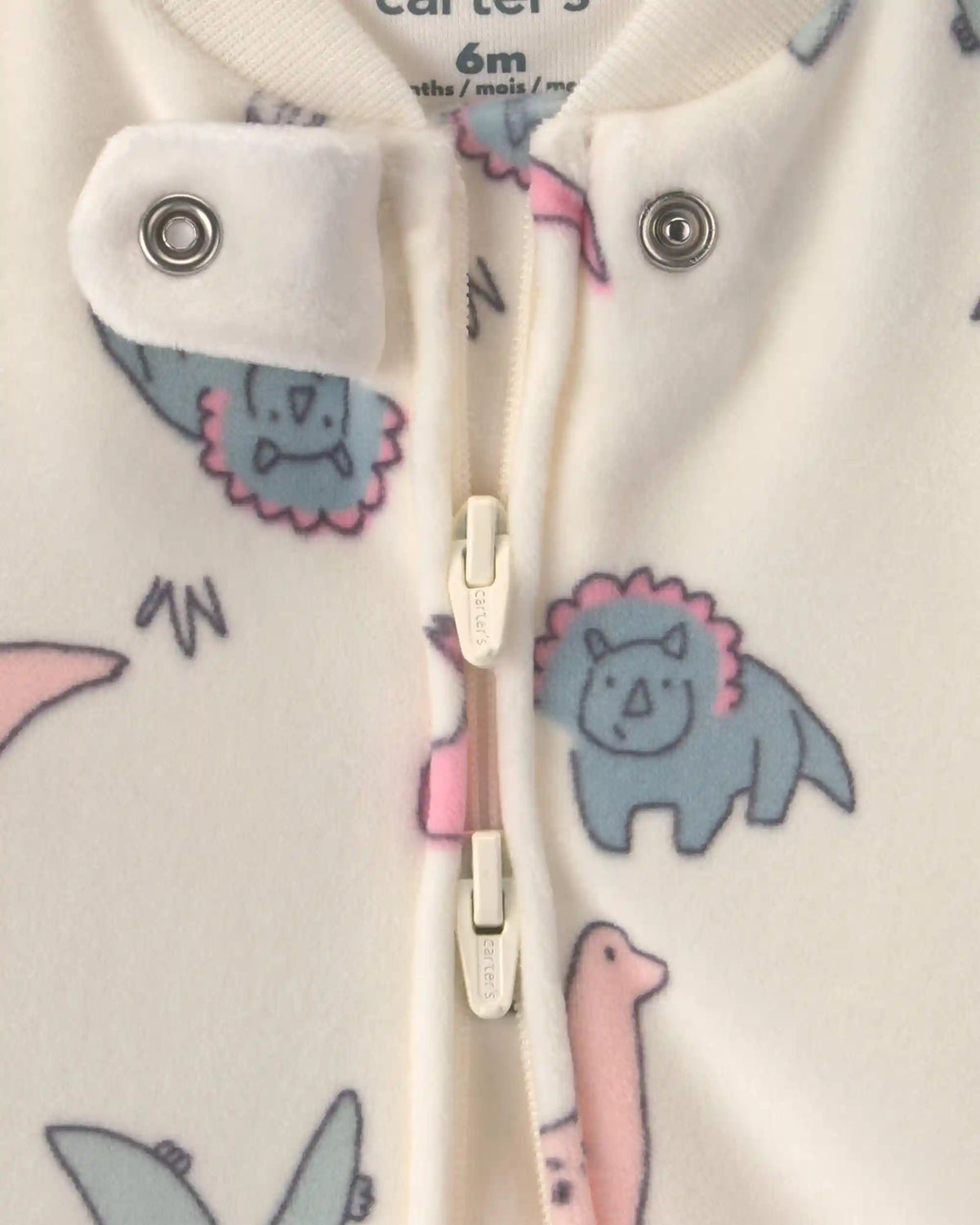 Baby Girl Dinosaur Fleece 2-Way Zip DreamPlush Sleep & Play Pajamas - Cream