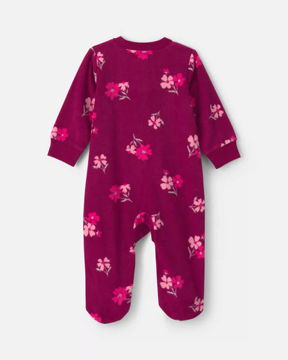 Baby Girl Floral Fleece 2-Way Zip Sleep & Play Pajamas - Purple
