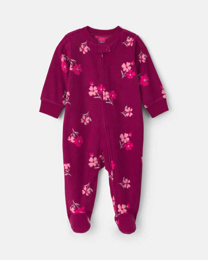 Baby Girl Floral Fleece 2-Way Zip Sleep & Play Pajamas - Purple