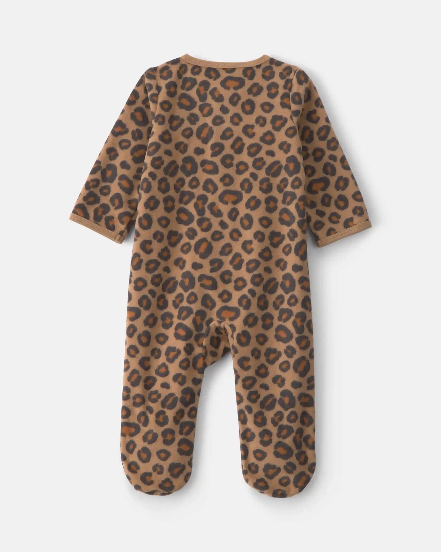Baby Girl Leopard Fleece 2-Way Zip Sleep & Play Pajamas - Brown