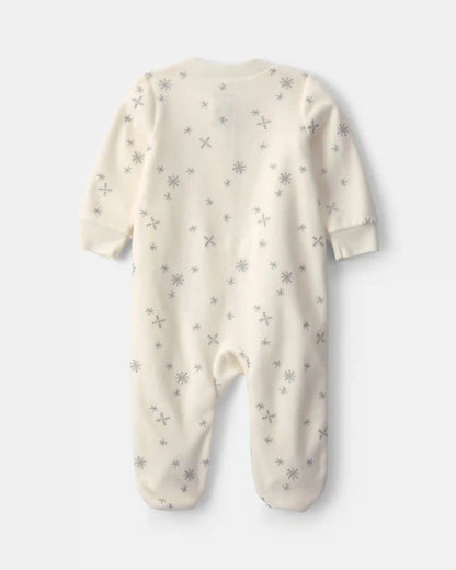Baby Girl Snowflake Fleece 2-Way Zip Sleep & Play Pajamas - Cream