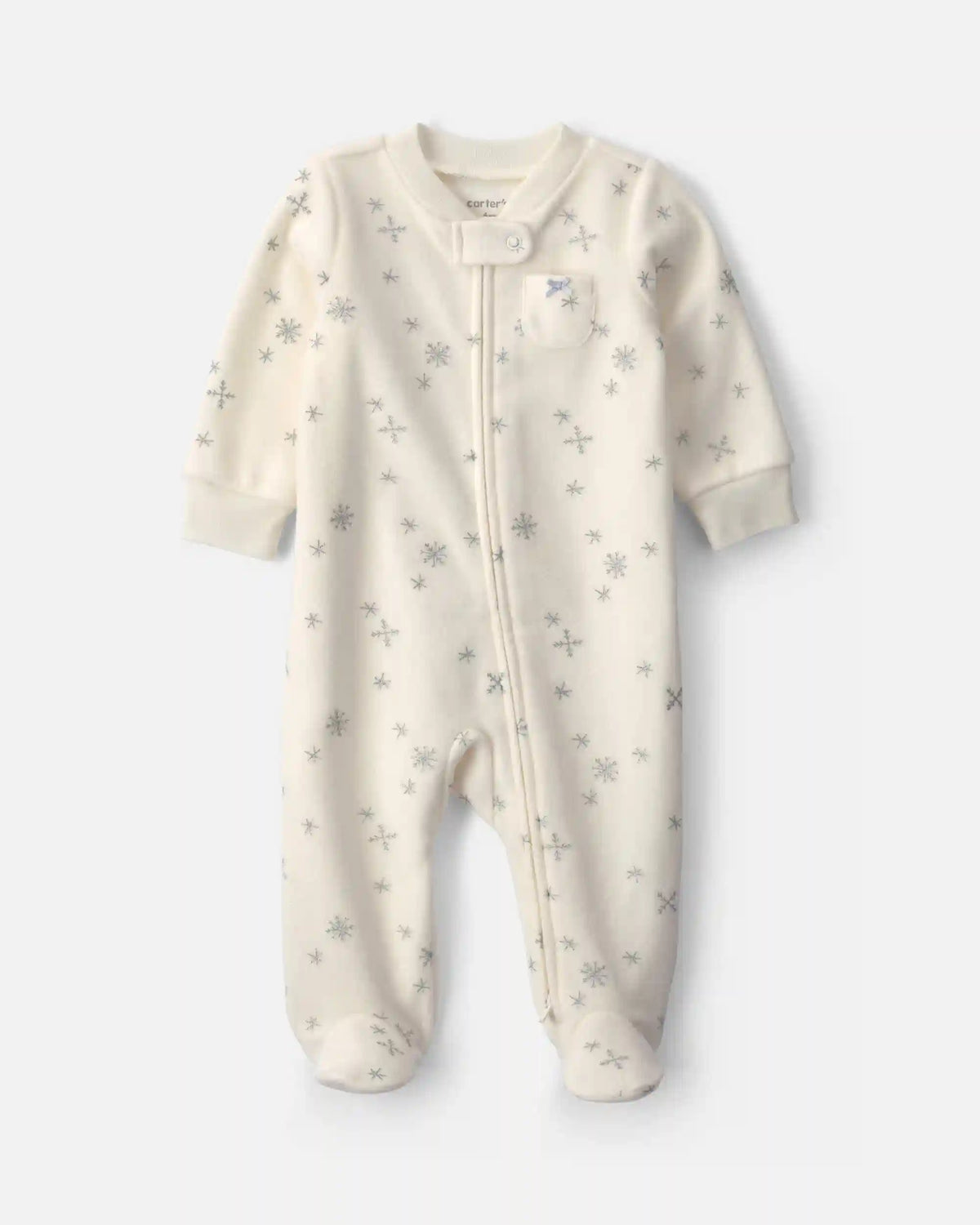 Baby Girl Snowflake Fleece 2-Way Zip Sleep & Play Pajamas - Cream