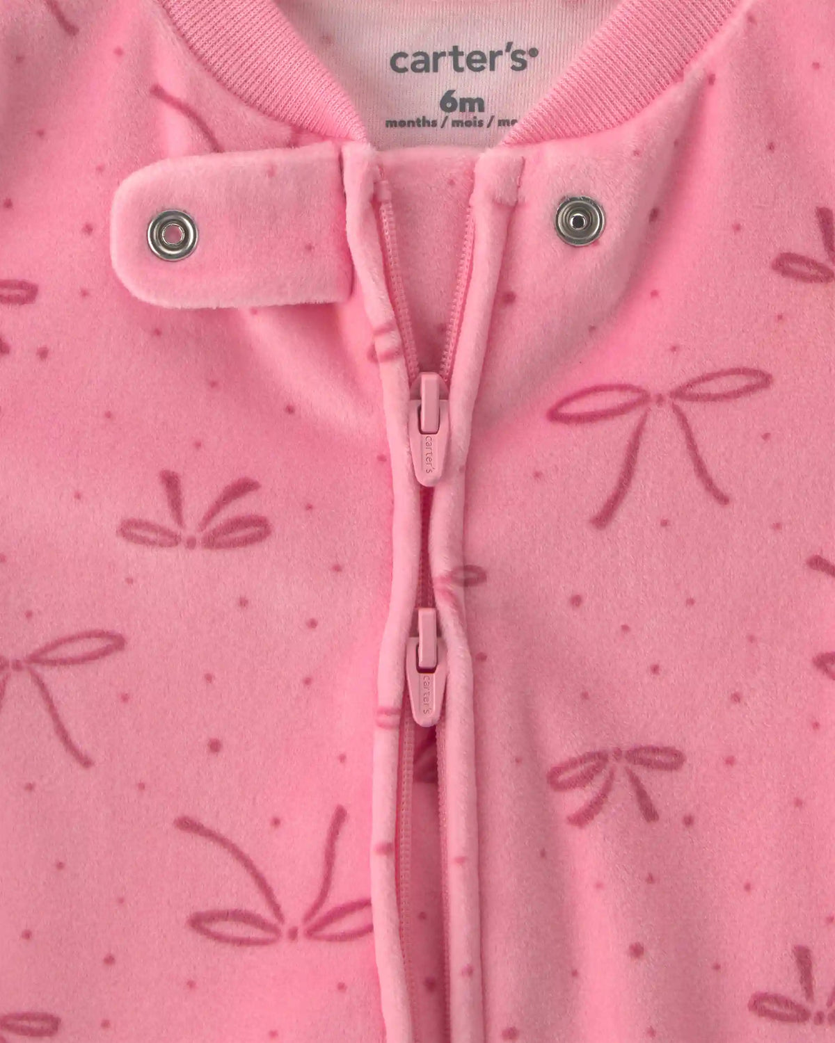 Baby Girl Bow Fleece 2-Way Zip DreamPlush Sleep & Play Pajamas - Pink