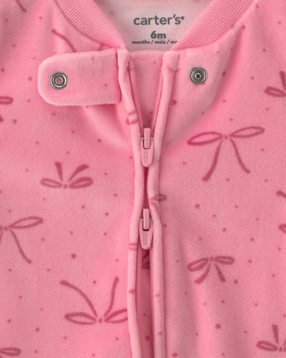 Baby Girl Bow Fleece 2-Way Zip DreamPlush Sleep & Play Pajamas - Pink