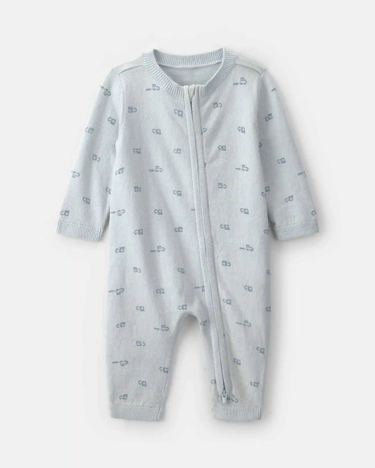 Baby Boy Train 2-Way Zip Long-Sleeve Jumpsuit - Blue