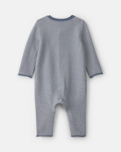 Baby Boy Striped Long-Sleeve Jumpsuit - Navy Blue