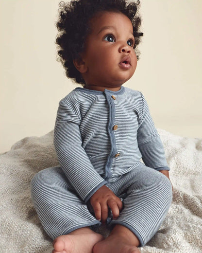 Baby Boy Striped Long-Sleeve Jumpsuit - Navy Blue