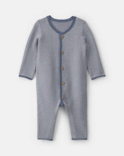 Baby Boy Striped Long-Sleeve Jumpsuit - Navy Blue