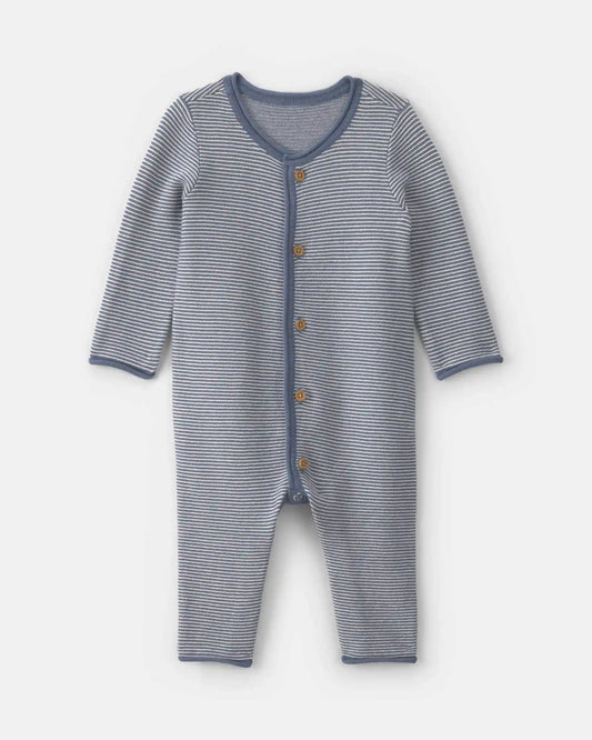 Baby Boy Striped Long-Sleeve Jumpsuit - Navy Blue