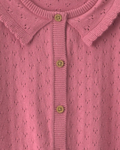 Baby Girl Pointelle Long-Sleeve Jumpsuit - Pink