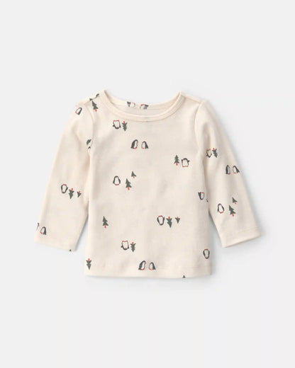 Baby Boy 2-Piece Penguin Long-Sleeve Overall Set - Grey/Cream