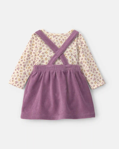 Baby Girl 2-Piece Fox Velvety Long-Sleeve Dress Set - Purple/Cream