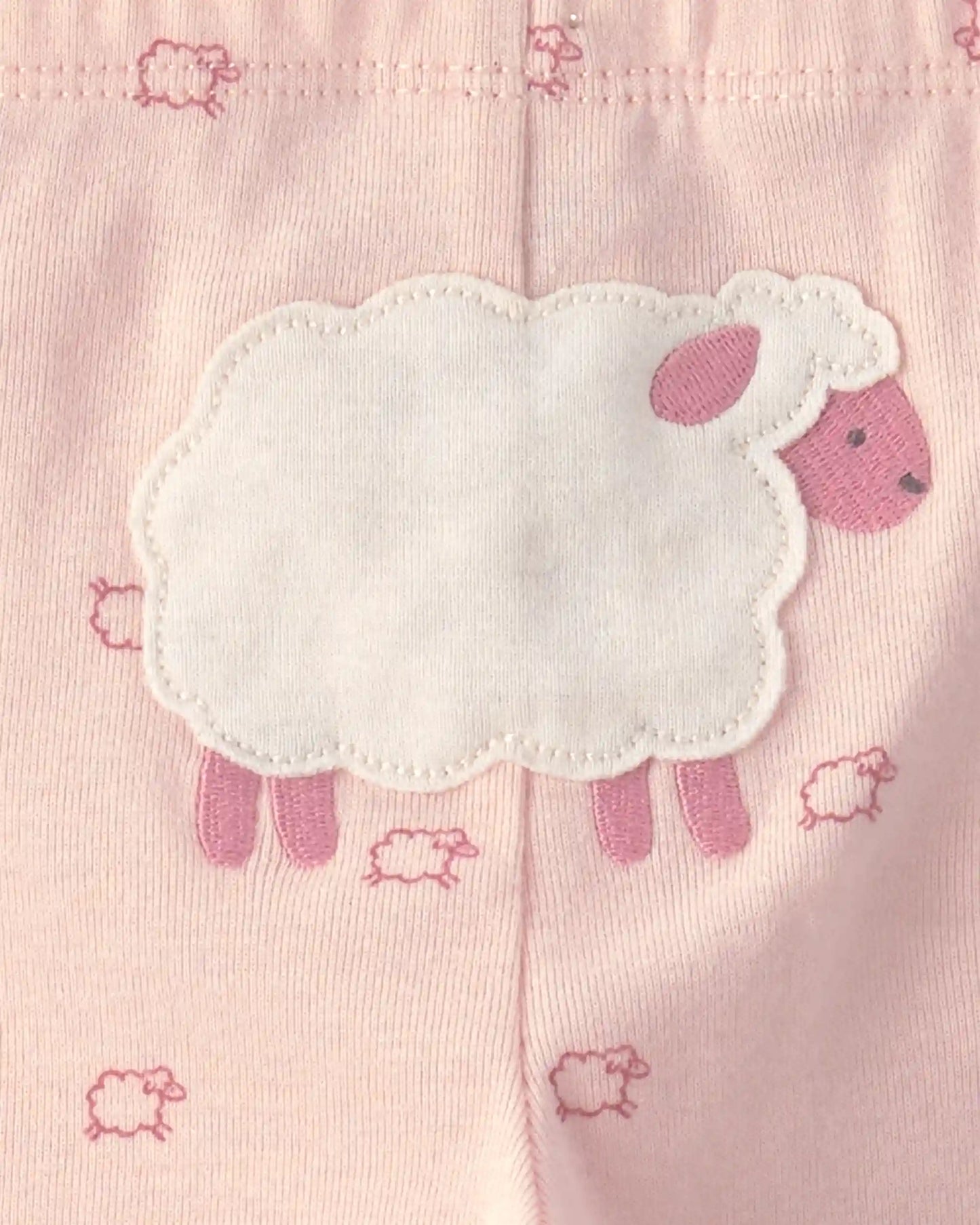 Baby Girl 3-Piece Sheep Long-Sleeve Bodysuit & Pant Set - Pink/Cream