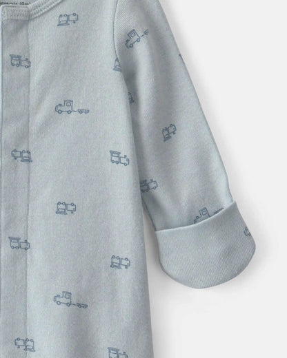 Baby Boy Train Long-Sleeve Sleeper Gown - Blue
