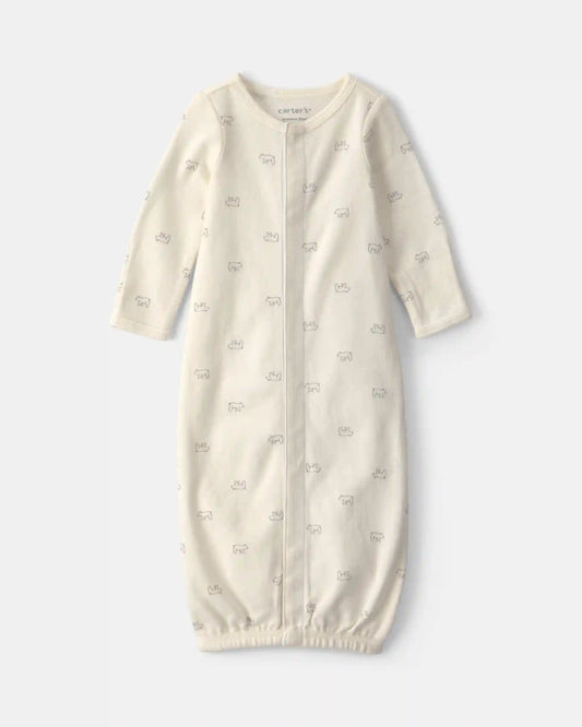 Baby Bear Long-Sleeve Sleeper Gown - Cream