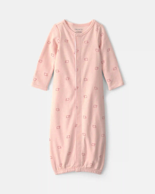 Baby Girl Sheep Long-Sleeve Sleeper Gown - Pink