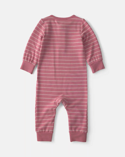 Baby Girl Striped PurelySoft™ Long-Sleeve Jumpsuit - Pink