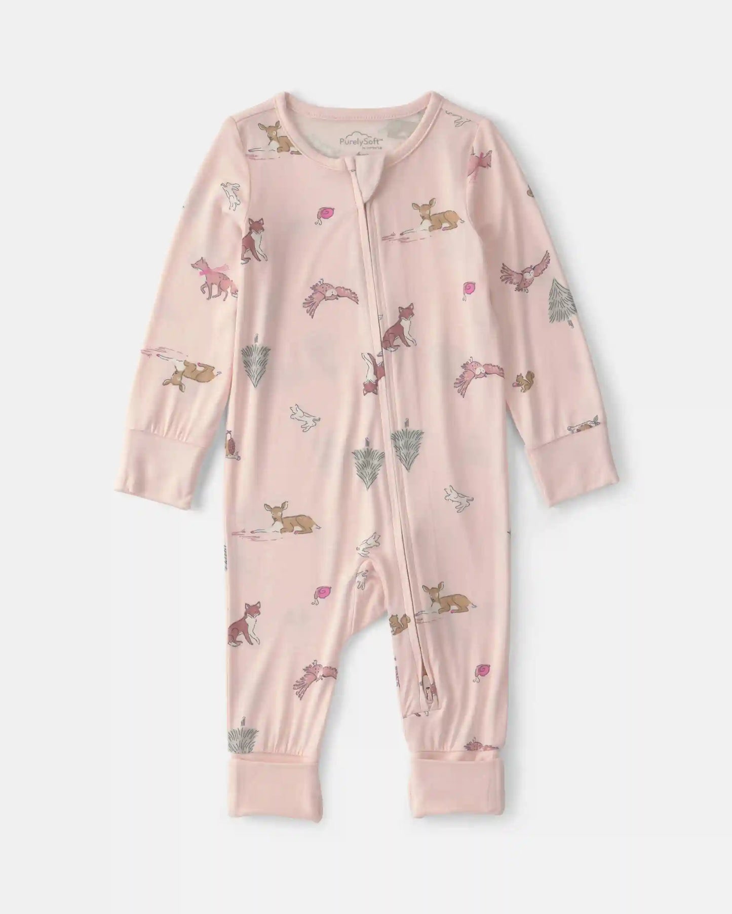 Baby Girl Woodland PurelySoft™ 2-Way Zip Sleep & Play Pajamas - Pink