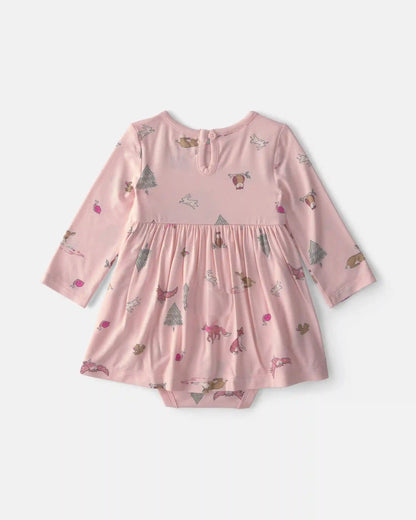 Baby Girl Woodland PurelySoft™ Long-Sleeve Bodysuit Dress - Pink