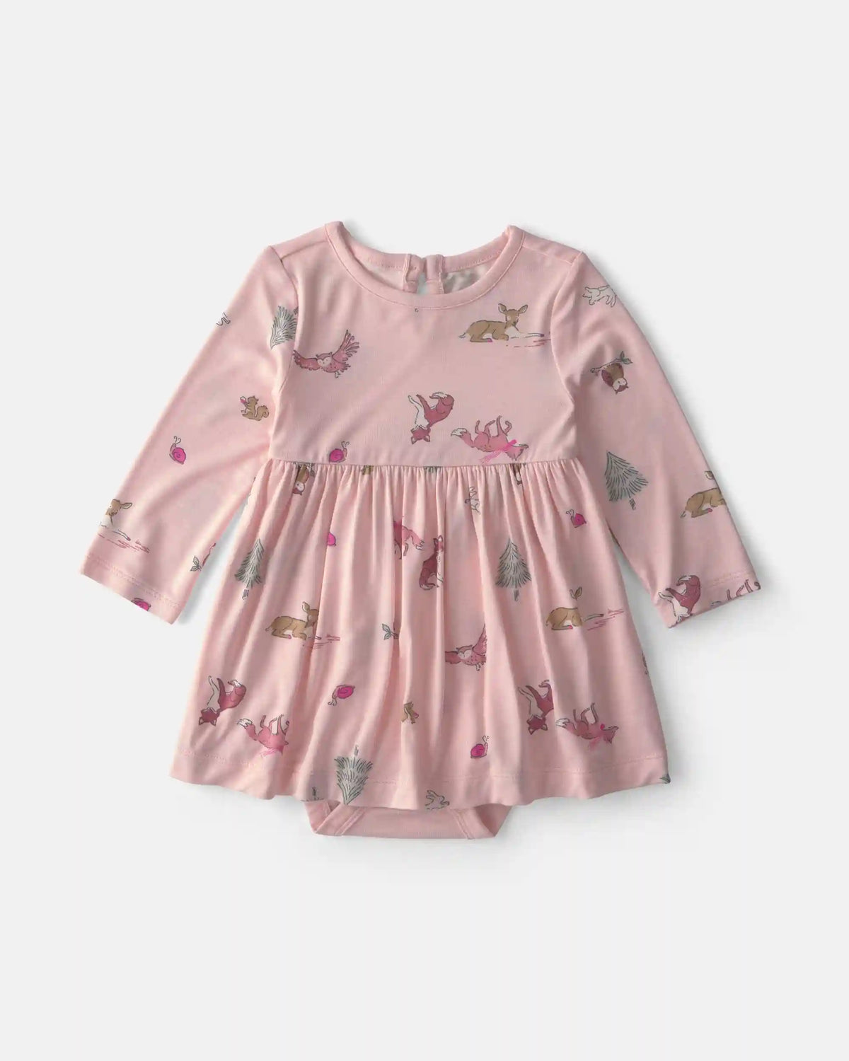Baby Girl Woodland PurelySoft™ Long-Sleeve Bodysuit Dress - Pink