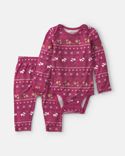 Baby 2-Piece Fair Isle PurelySoft™ Long-Sleeve Bodysuit & Pant Set - Burgundy
