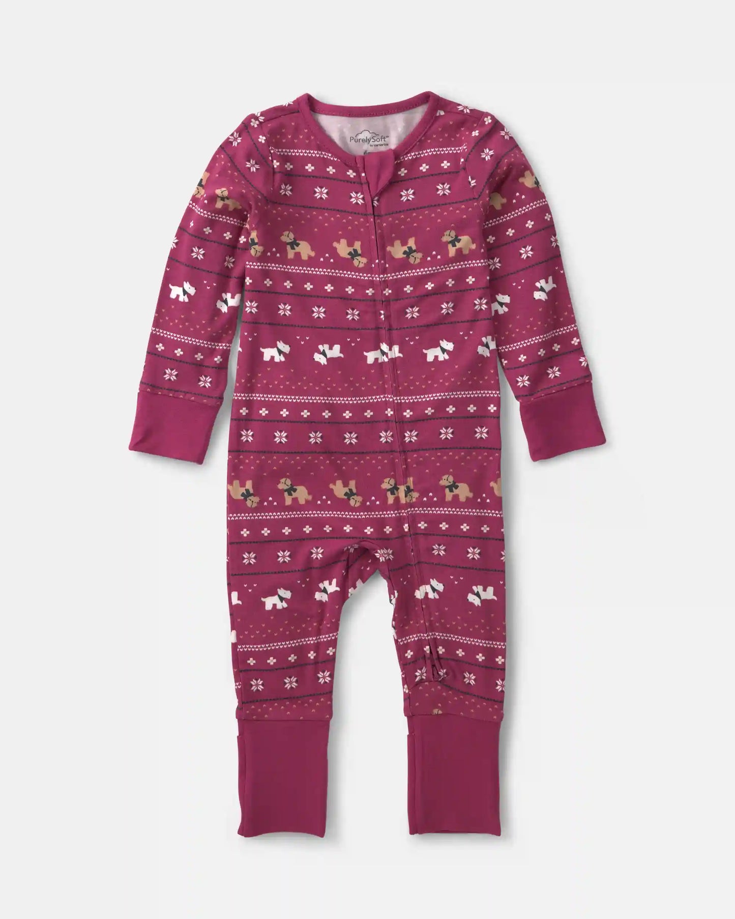 Baby Fair Isle PurelySoft™ 2-Way Zip Sleep & Play Pajamas - Burgundy