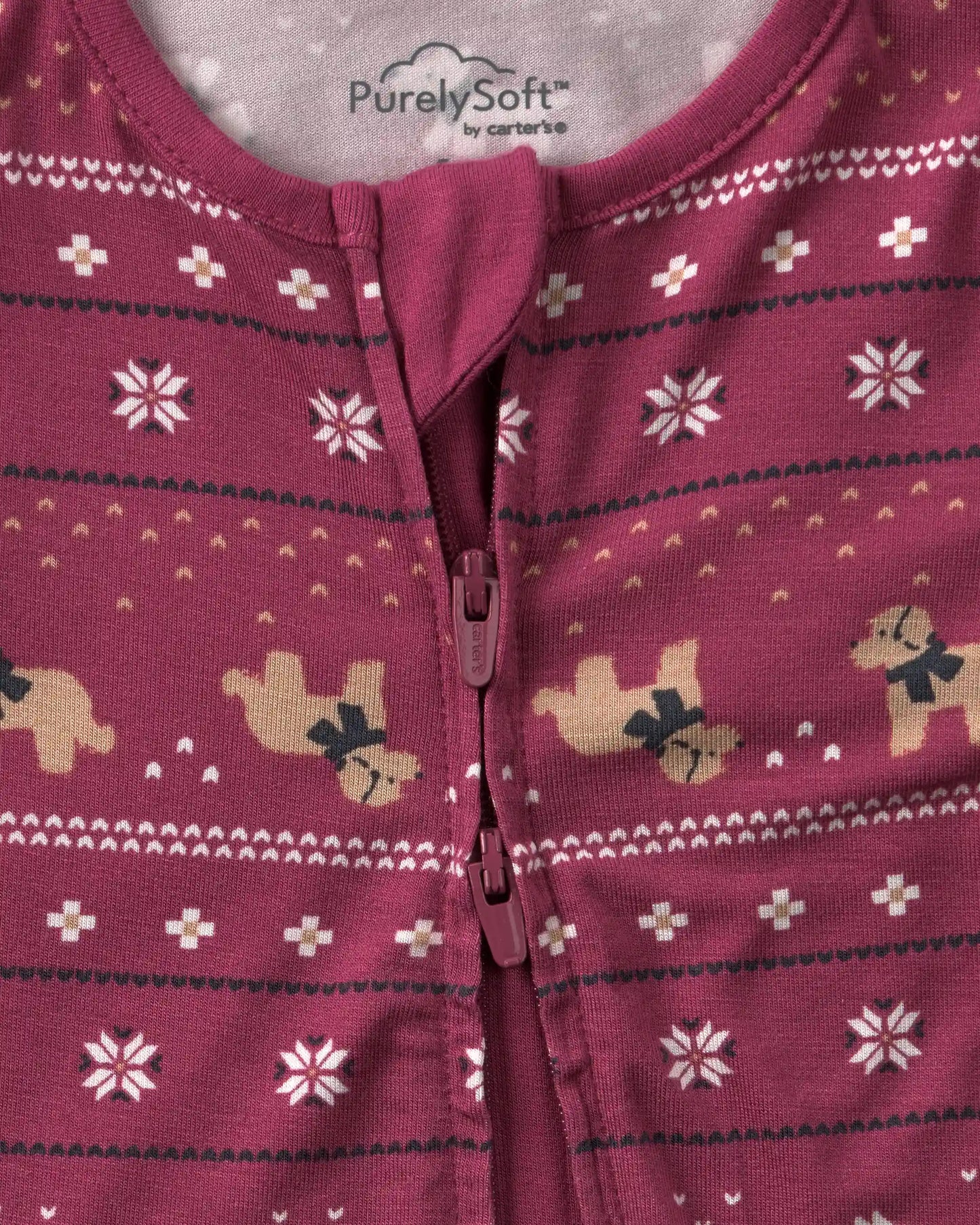 Baby Fair Isle PurelySoft™ 2-Way Zip Sleep & Play Pajamas - Burgundy