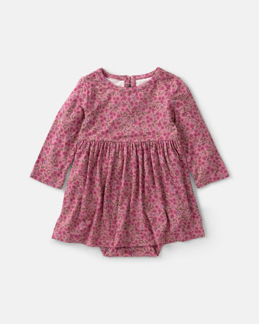 Baby Girl Floral PurelySoft™ Long-Sleeve Bodysuit Dress - Pink