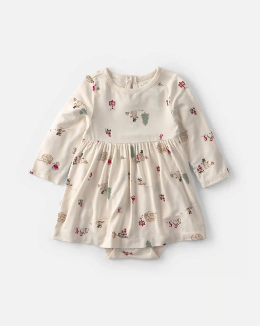 Baby Girl North Pole PurelySoft™ Long-Sleeve Bodysuit Dress - Cream