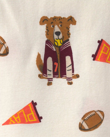 Baby Boy 4-Piece Dog Striped 100% Cotton Snug Fit Pajama Set - Burgundy/Cream
