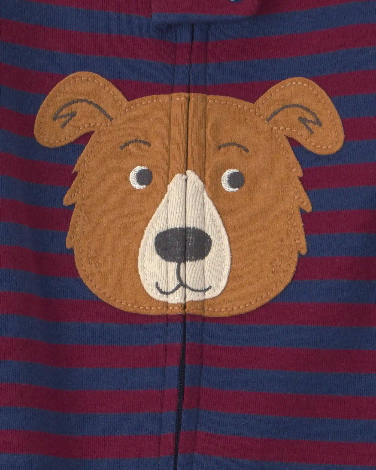 Baby Boy 1-Piece Dog Striped 2-Way Zip 100% Cotton Snug Fit Footed Pajama - Burgundy/Blue