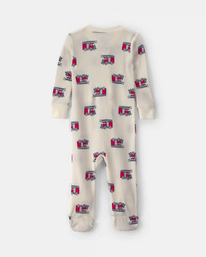 Baby Boy 1-Piece Firetrucks Thermal Snug Fit Footed Pajama - Cream