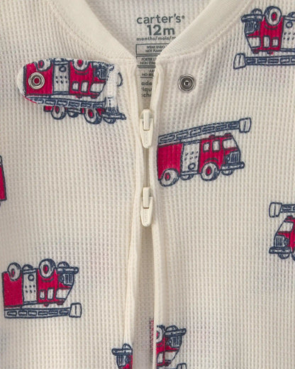 Baby Boy 1-Piece Firetrucks Thermal Snug Fit Footed Pajama - Cream