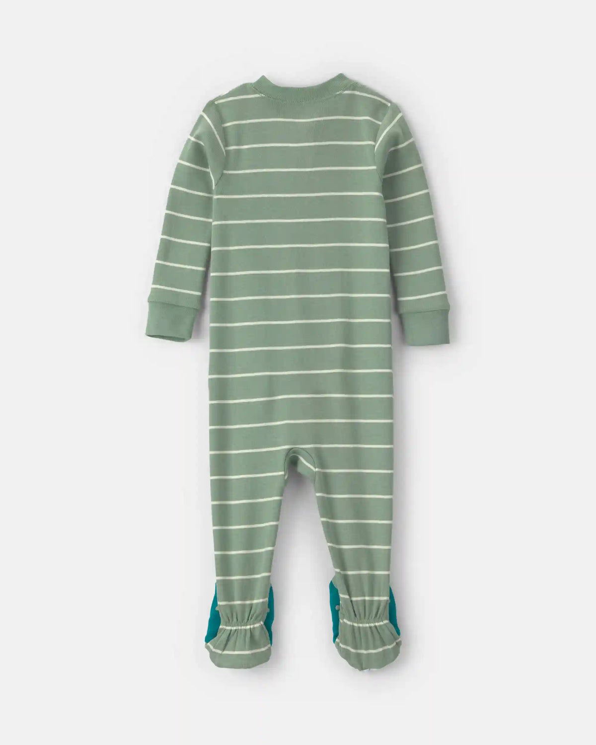 Baby Boy 1-Piece Dino Striped 2-Way Zip 100% Cotton Snug Fit Footed Pajama - Green