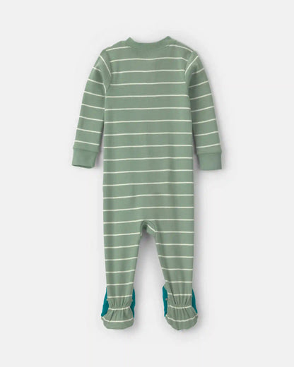 Baby Boy 1-Piece Dino Striped 2-Way Zip 100% Cotton Snug Fit Footed Pajama - Green