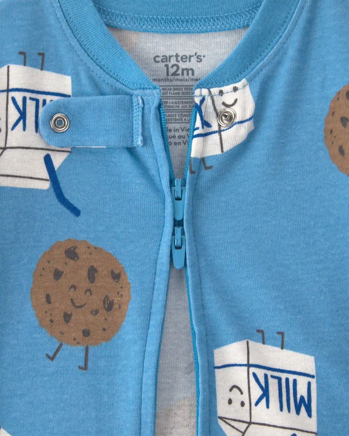 Baby Boy 1-Piece Milk & Cookies 100% Cotton Pajama - Blue