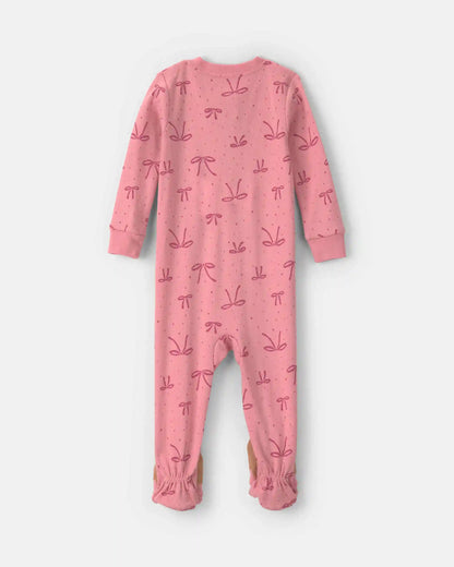 Baby Girl 1-Piece Bows 2-Way Zip 100% Cotton Snug Fit Footed Pajama - Pink